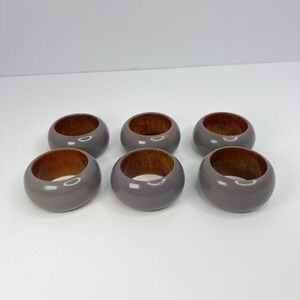 6 Vintage Wood Greige Napkin Rings Made in India Taupe Grey Boho Eclectic Retro